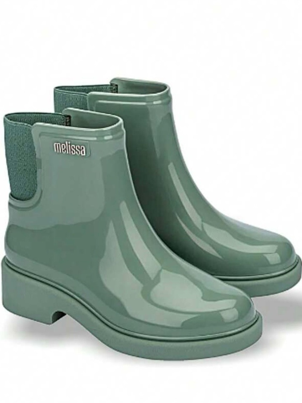 New Melissa Glossy Sage Green Ankle Rain Boots with box